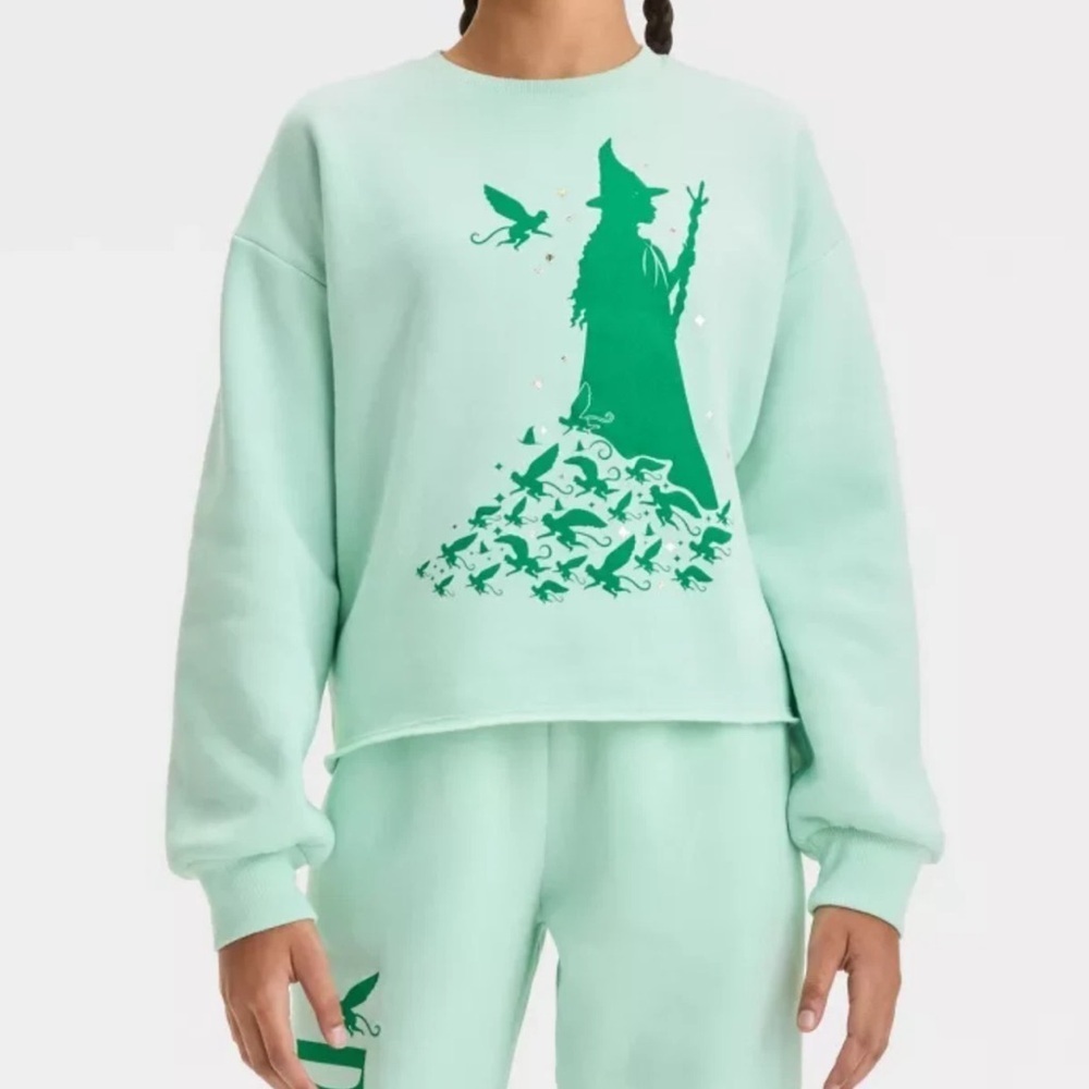 WICKED X GIRLS ELPHABA DREAMY FLEECE SWEATSHIRT- MINT SIZE XS (NEW WITH TAGS)